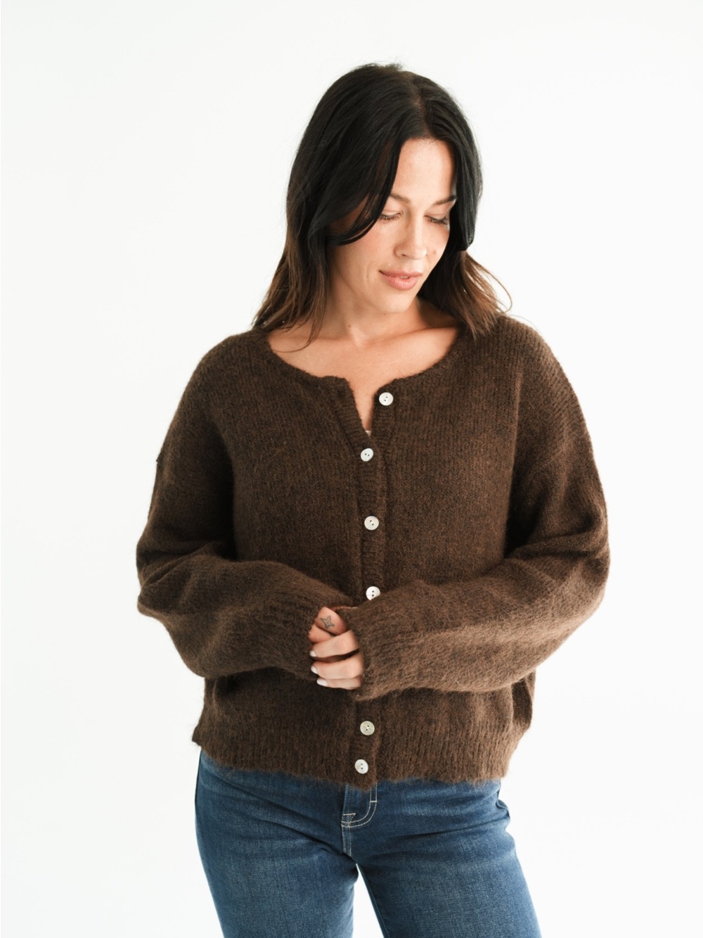 CJLA Montecito Cozy Button-Front Brown Knit Sweater